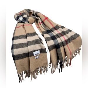 Burberry Check Tassel Beige Cashmere Scarf
